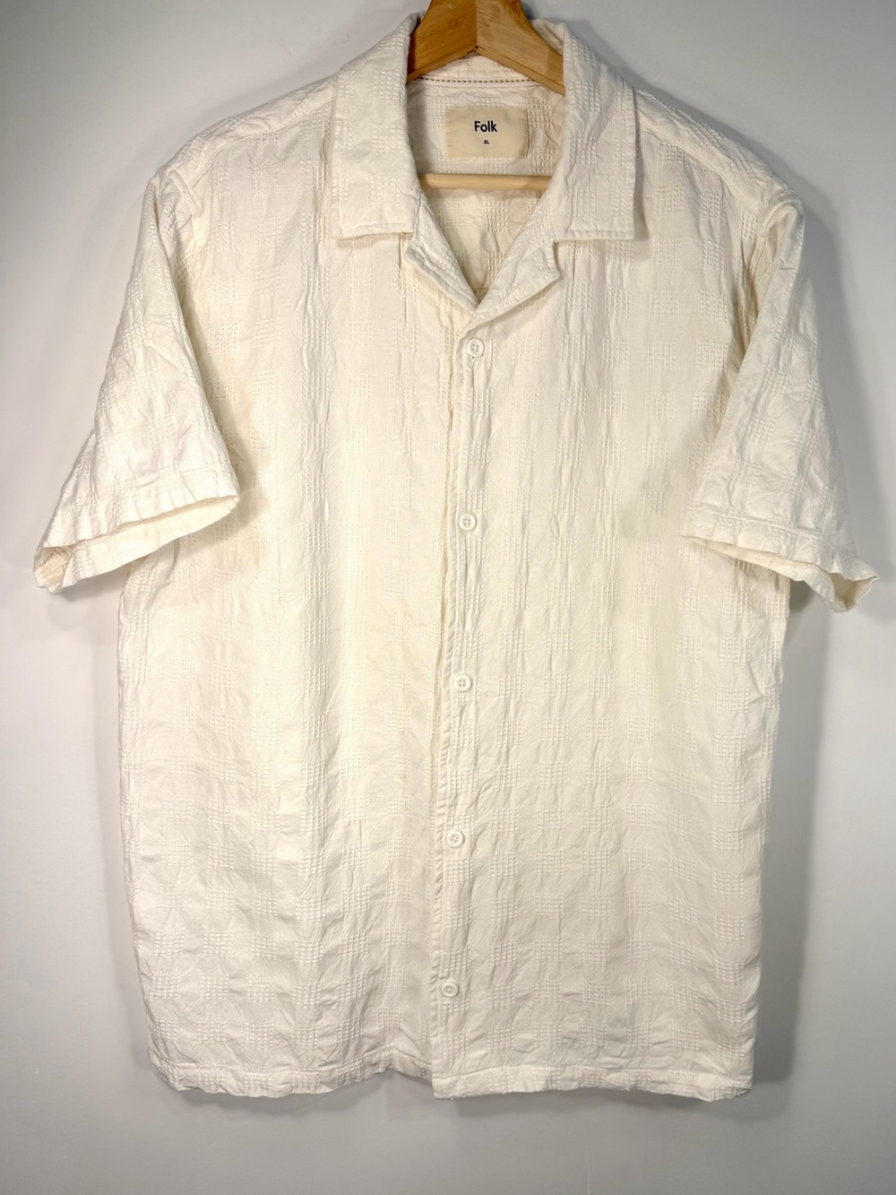 Folk Cream Short Sleeve Textured Button-Down Shirt